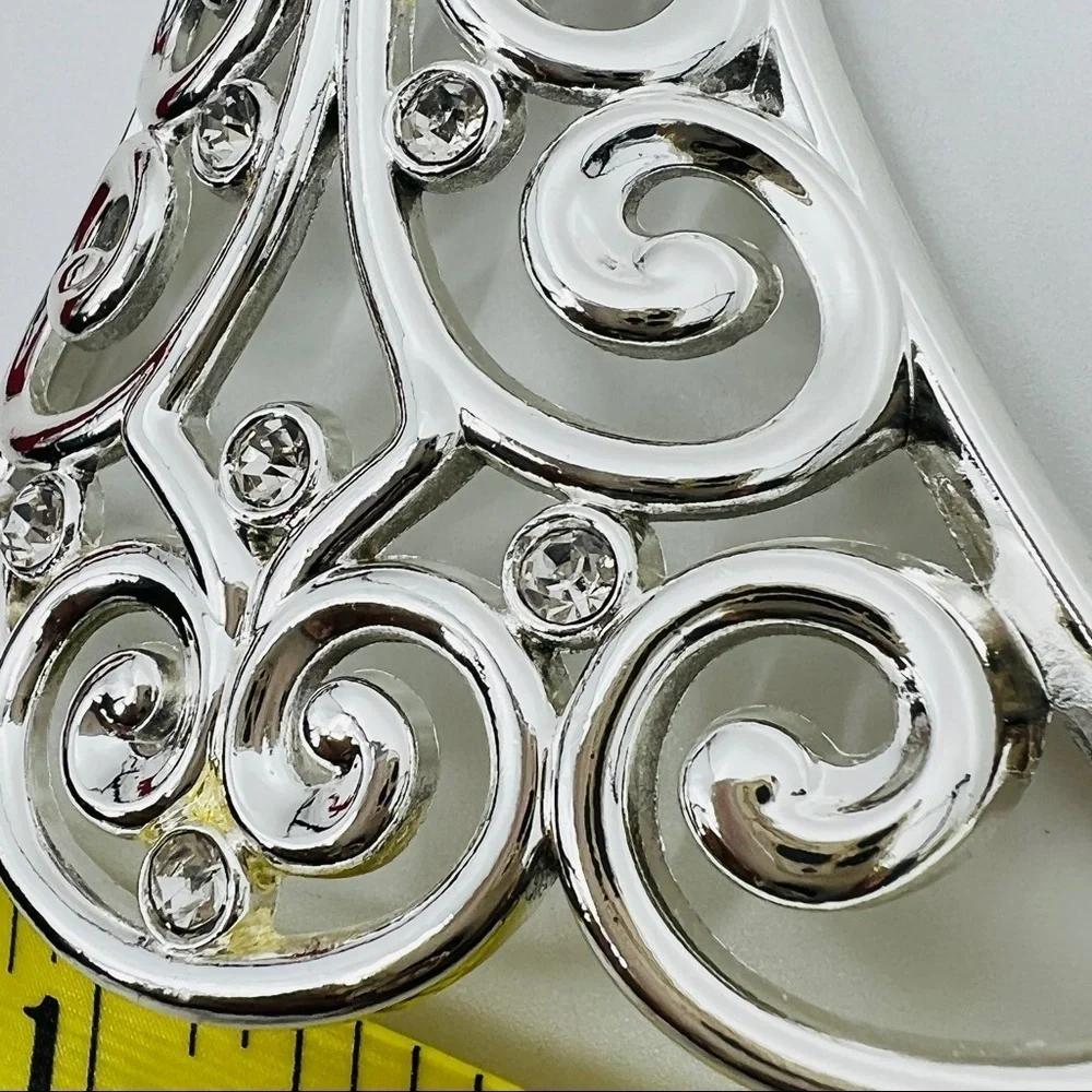 LENOX Sparkle and Scroll Clear Crystal Silver-plated Angel Ornament 5” Ribboned